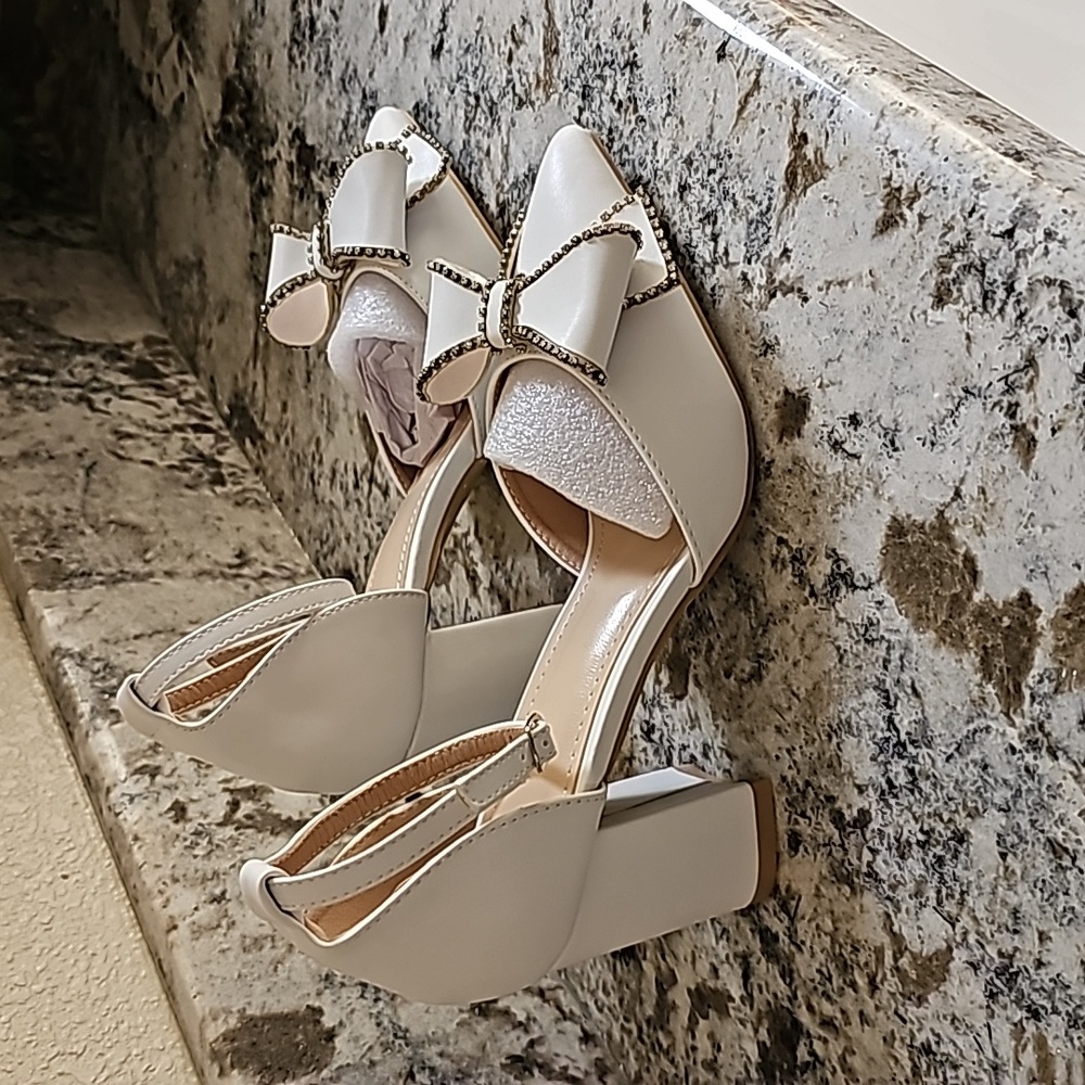 White Bling Bow Heels - Picture 3 of 5